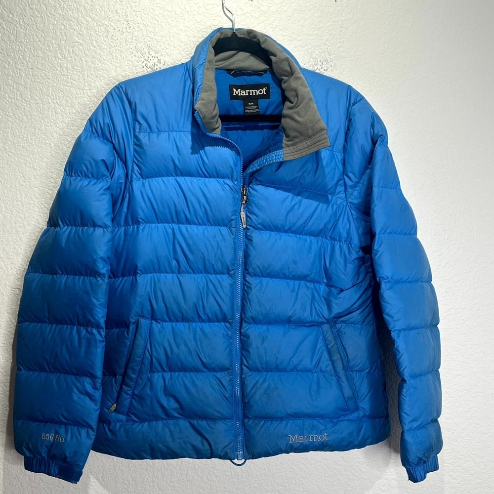 Marmot Puffer Jacket Women's Medium Blue 650 Fill Goose Down Insulation Full Zip